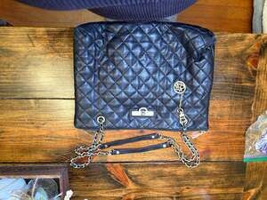 DKNY Black Quilted Soft Leather Shoulder Bag with Gold Chain Straps